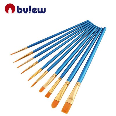 10pcs Blue Handle Nylon Artist Brush Set Oil Acrylic Watercolor Paints Brush